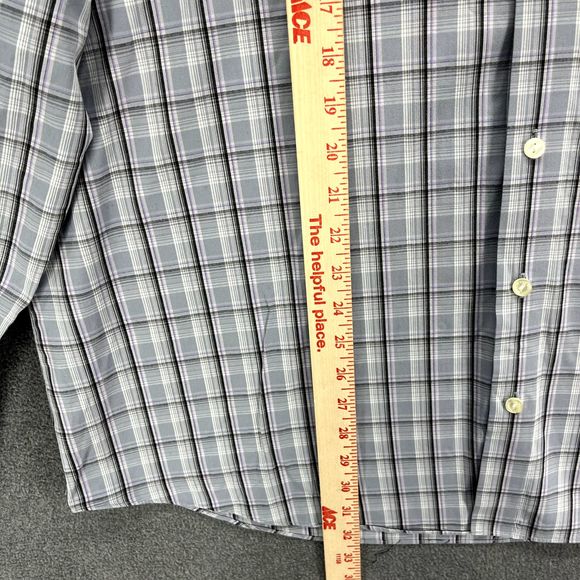 Kenneth Cole Reaction Shirt 17.5 34 35 Gray Plaid Button Up Slim Fit Long Sleeve - Picture 7 of 16